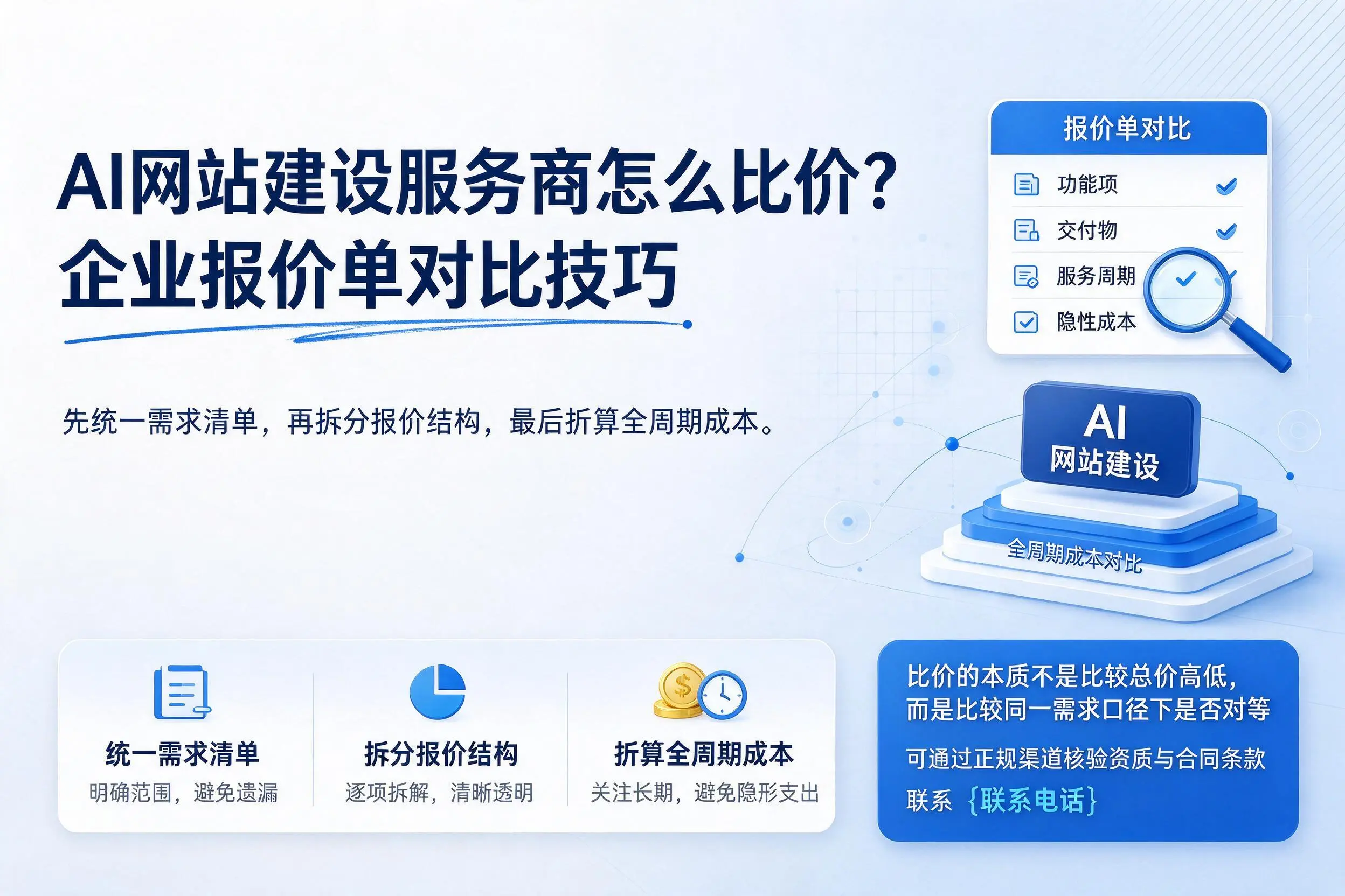 AI网站建设服务商怎么比价？儋州企业报价单对比技巧