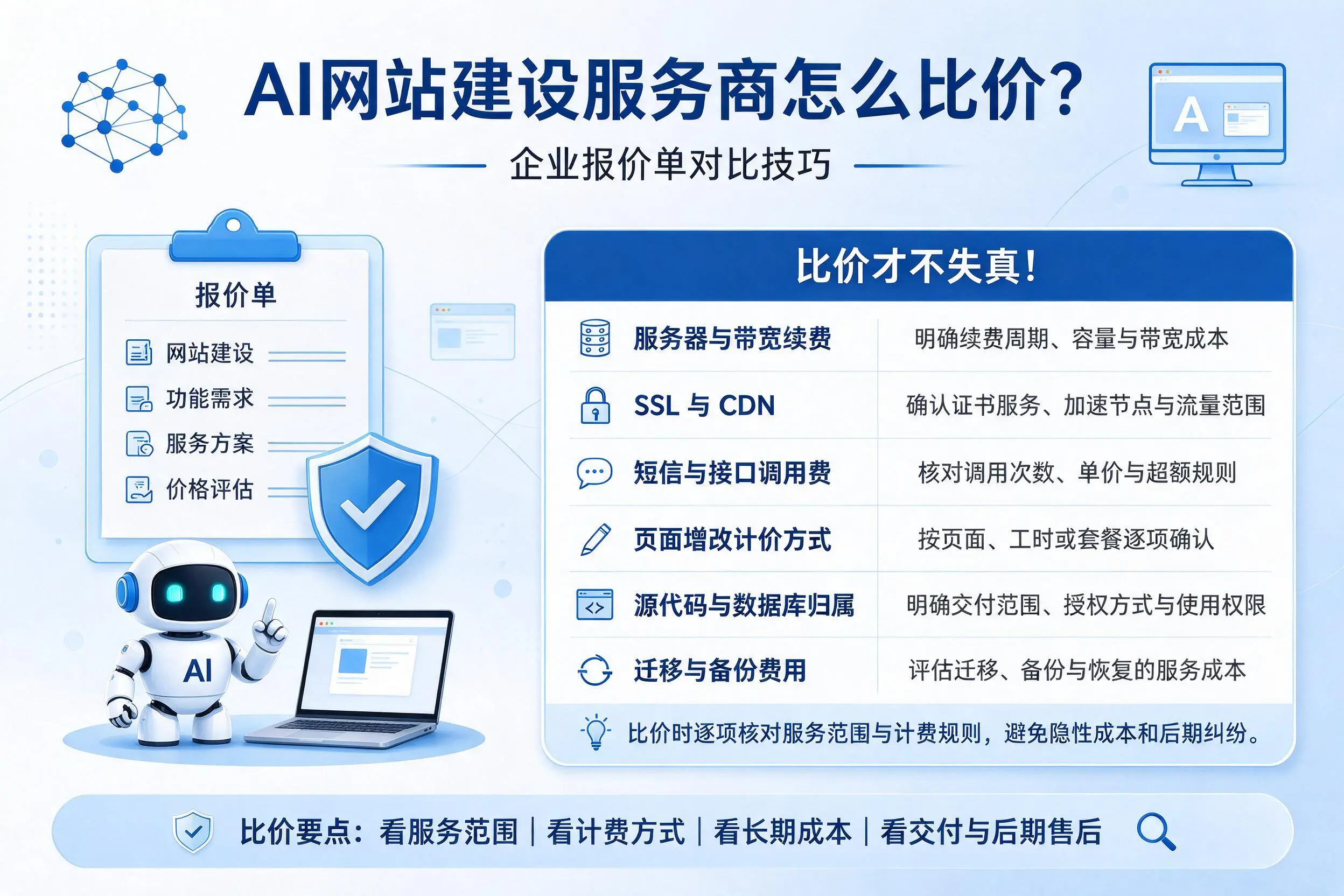 AI网站建设服务商怎么比价？儋州企业报价单对比技巧