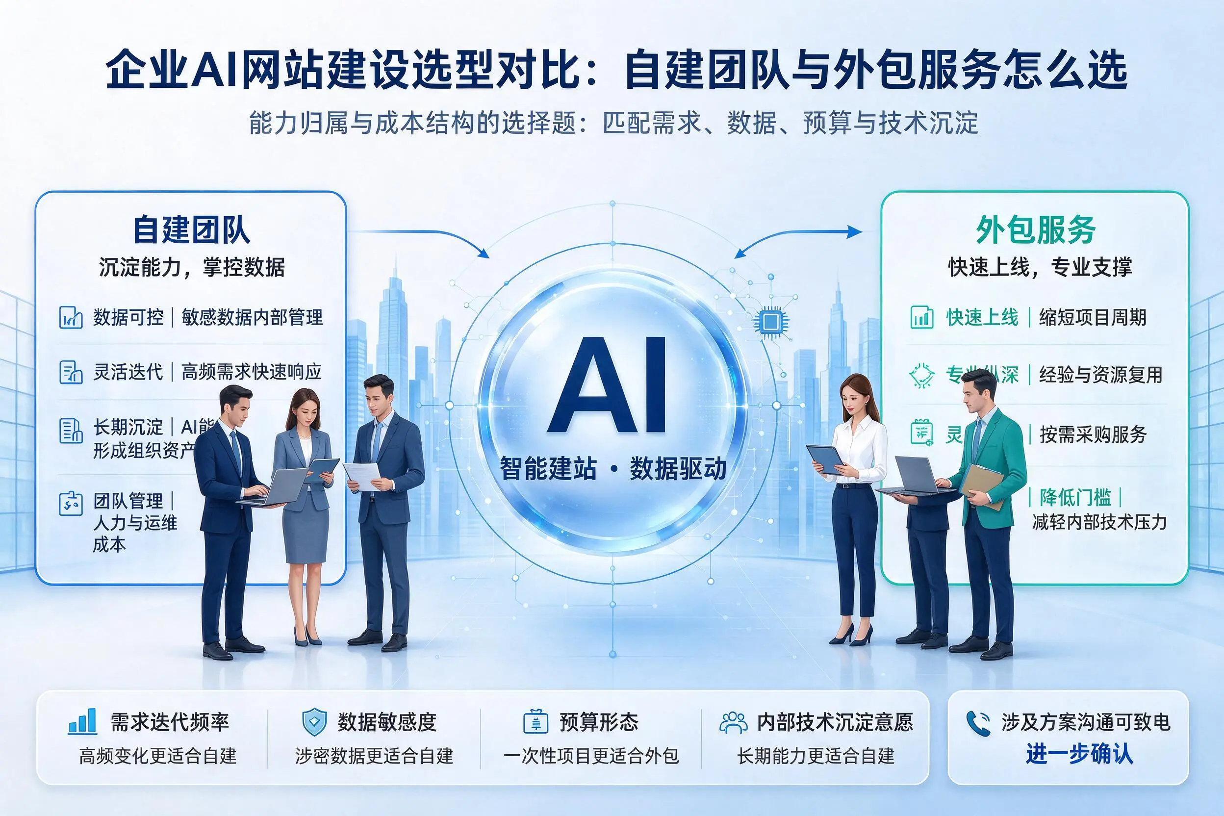 儋州企业AI网站建设选型对比:自建团队与外包服务怎么选
