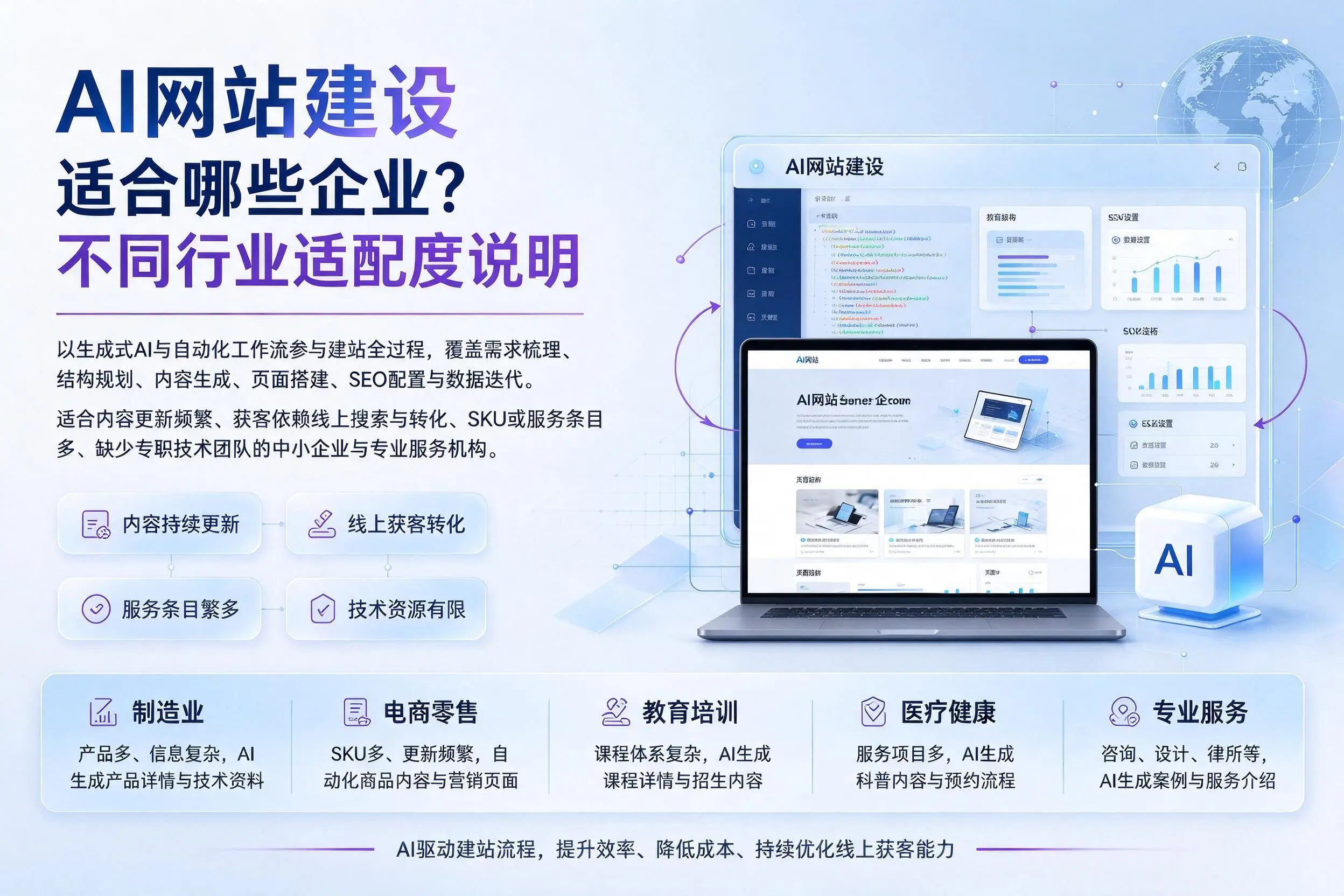 AI网站建设适合哪些企业?儋州不同行业适配度说明
